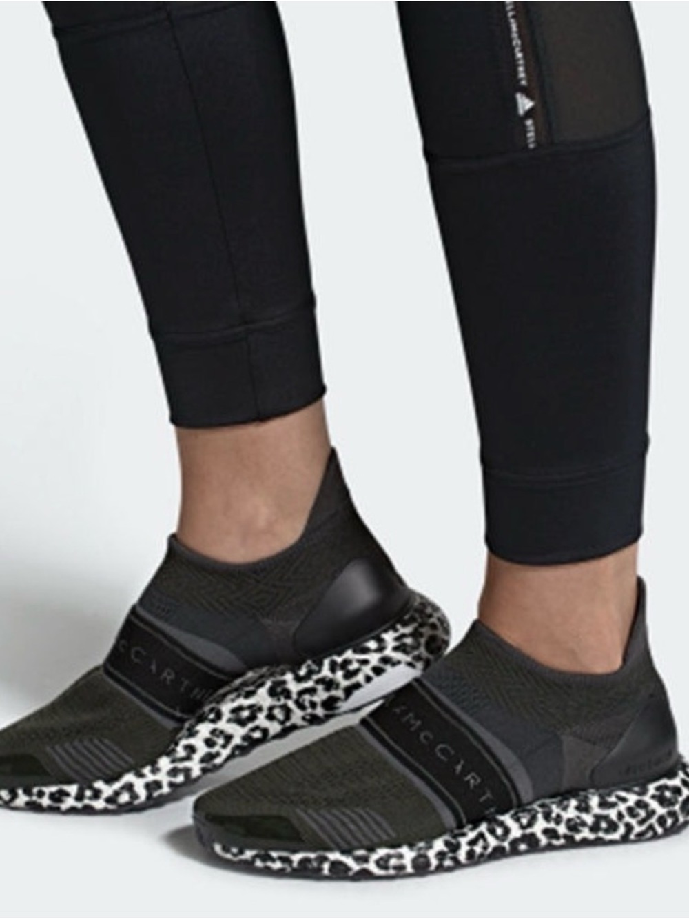 Adidas by Stella McCartney Black Knit Slip-On Sneakers with Leopard-Print Sole